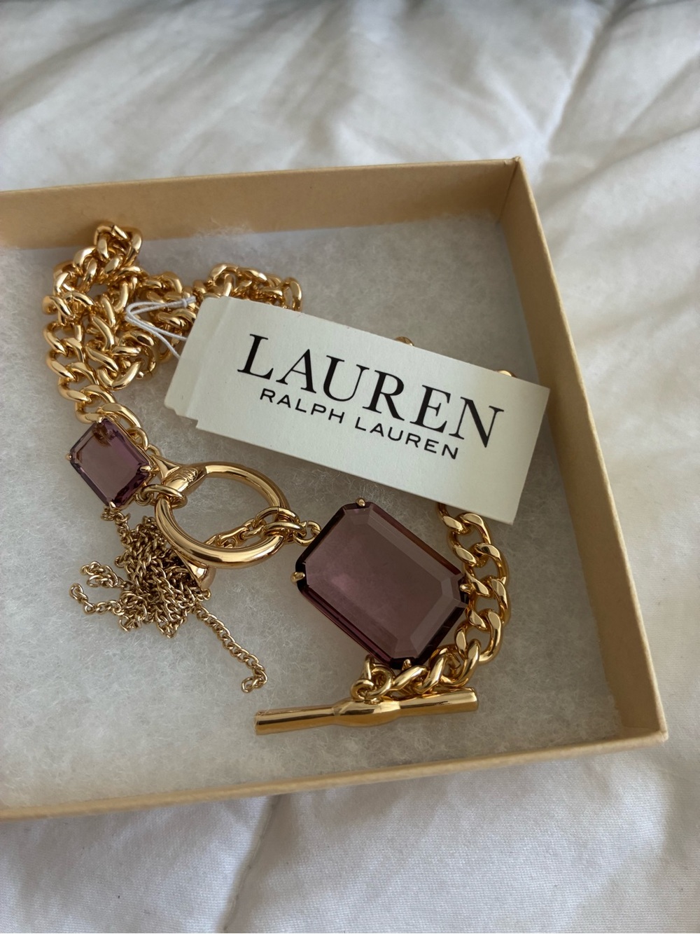 Lauren Ralph Lauren Gold-Tone Chain Necklace with Purple Stones